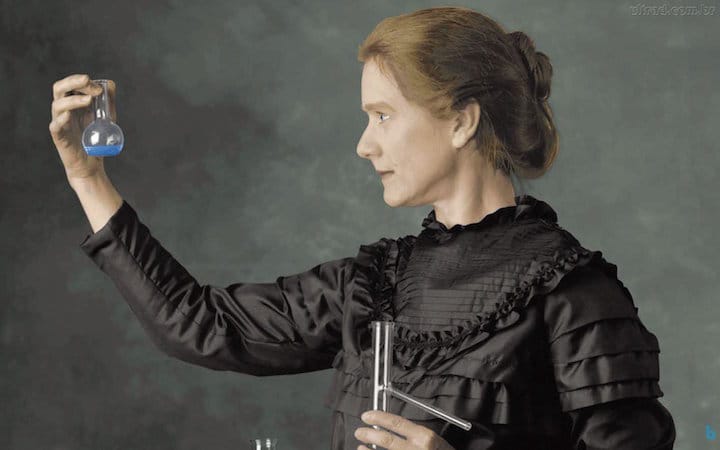 Marie Curie, ritratto in laboratorio, scienziata straordinaria e prima donna vincitrice del premio nobel