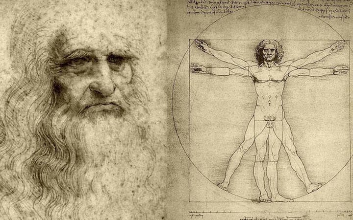 Leonardo Da Vinci, ritratto e uomo vitruviano, innovatore nella storia
