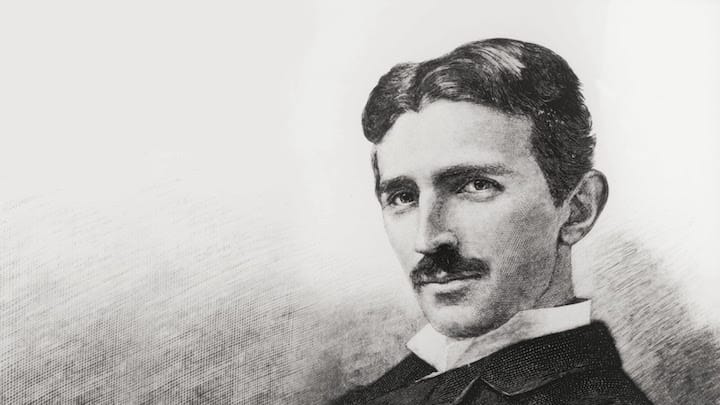 Tesla, ritratto in bianco e nero, innovatore straordinario nel campo dell'ingegneria
